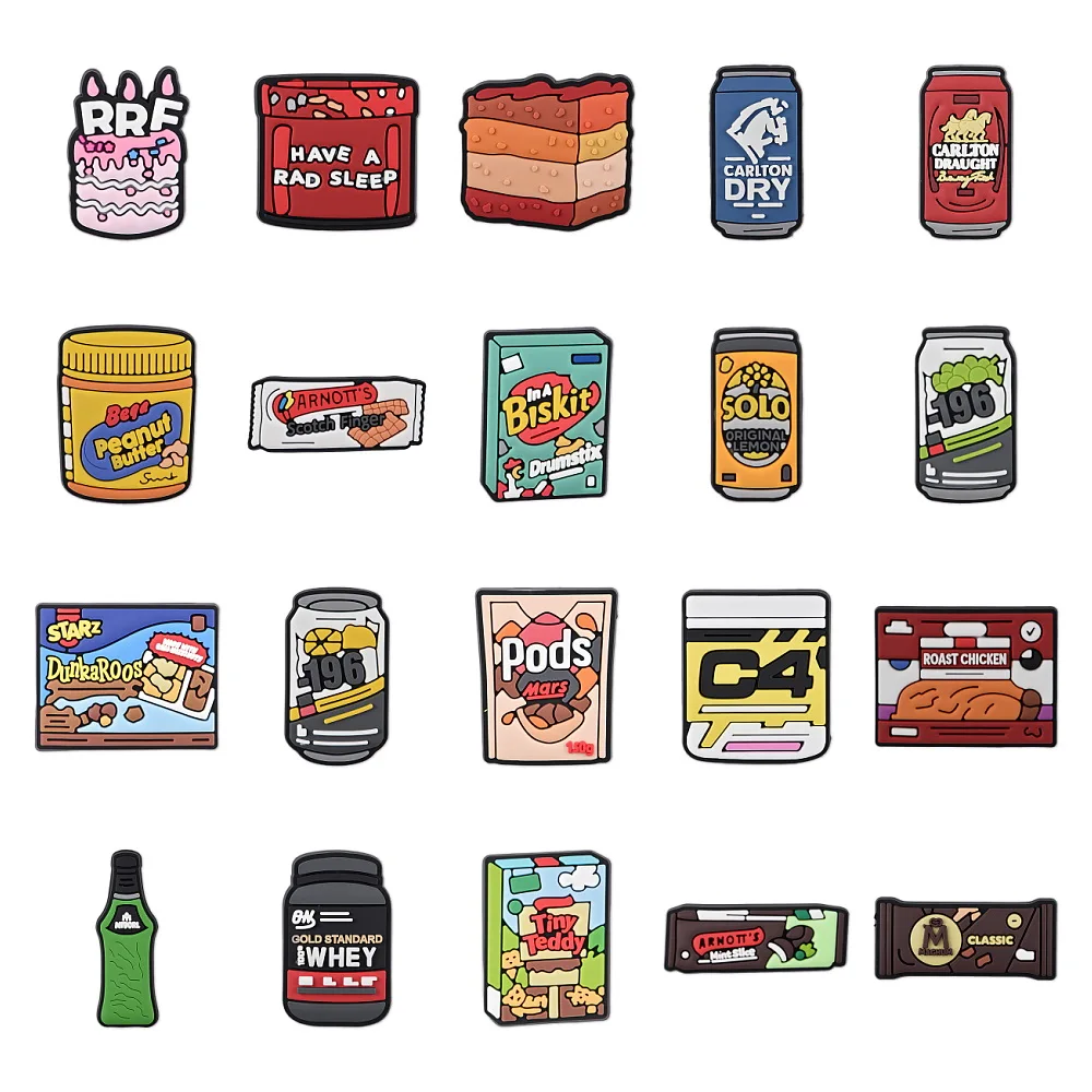 Australian Snack Drink Shoe Charms Cartoon Food Chocolate Biscuit Beer Soda Shoe Decoration Pins For Boys Girls Kids Party Gift