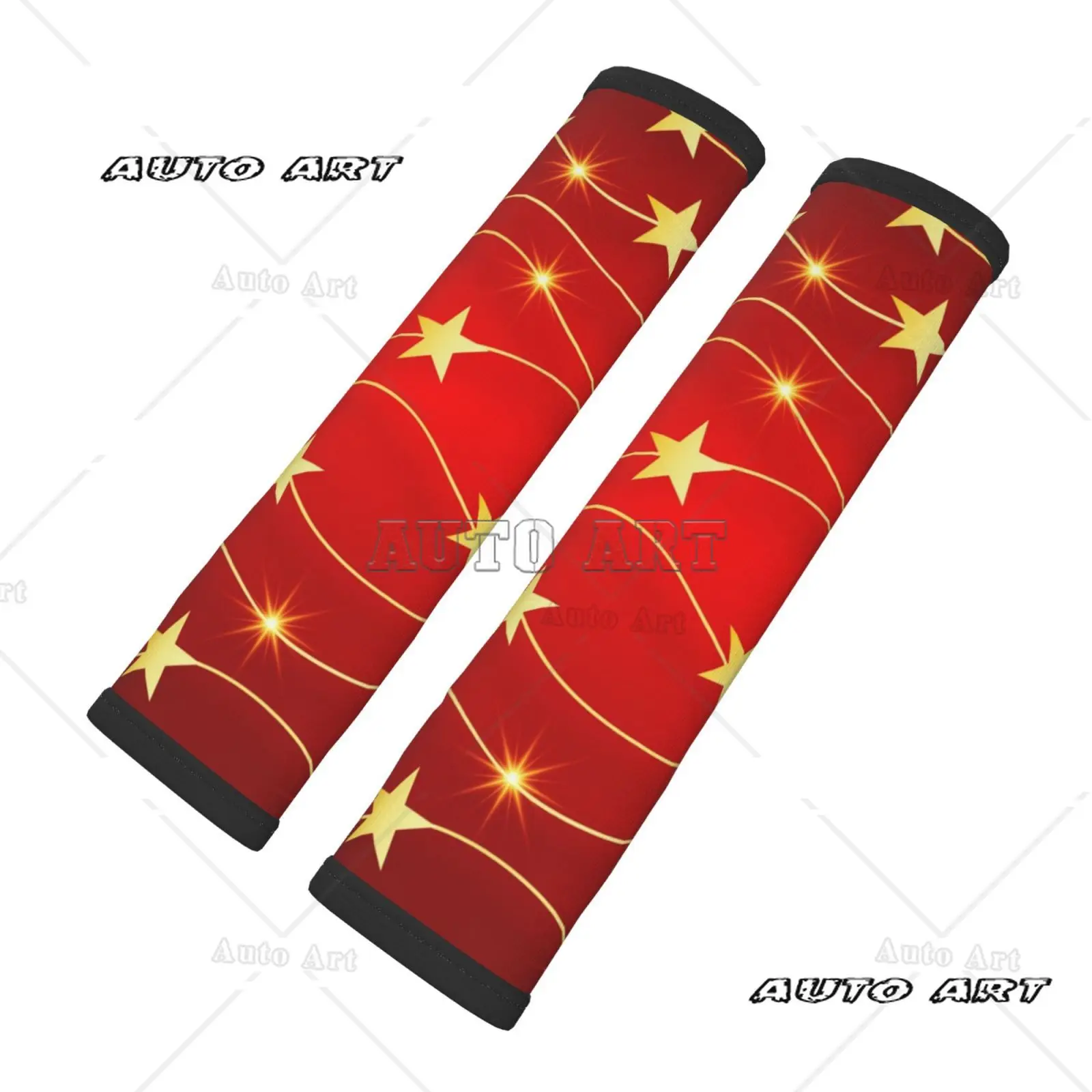 2-piece Set of Red Background Star Pattern Car Seat Belt Covers Shoulder Protection Comfortable Anti Pinch Neck Car Accessories
