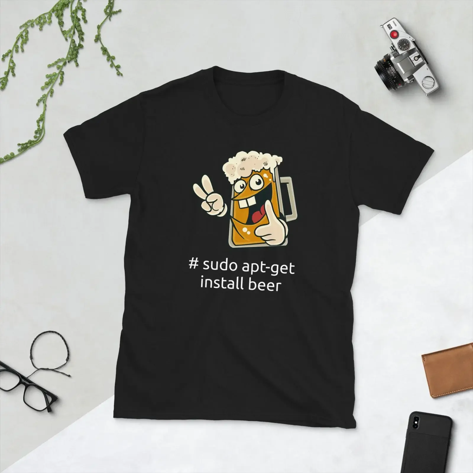 Sudo Apt get Install Beer Computer Scientist Tux Linux Coding T Shirt vintage Washed designer clothes streetwear Slightly