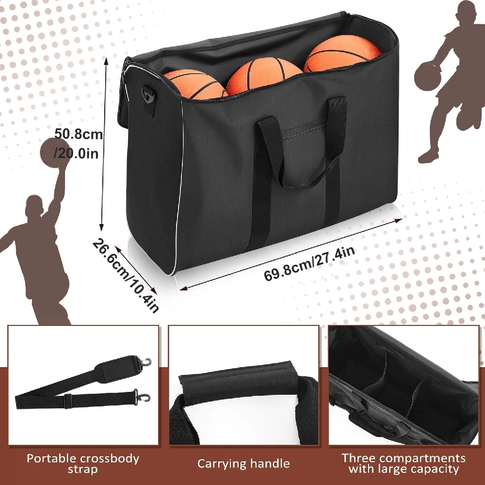 1PCS Heavy Duty Sports Ball Bag Holds 6 Balls, Extra Large Coach Travel Bag for Basketball Soccer Football Volleyball Training