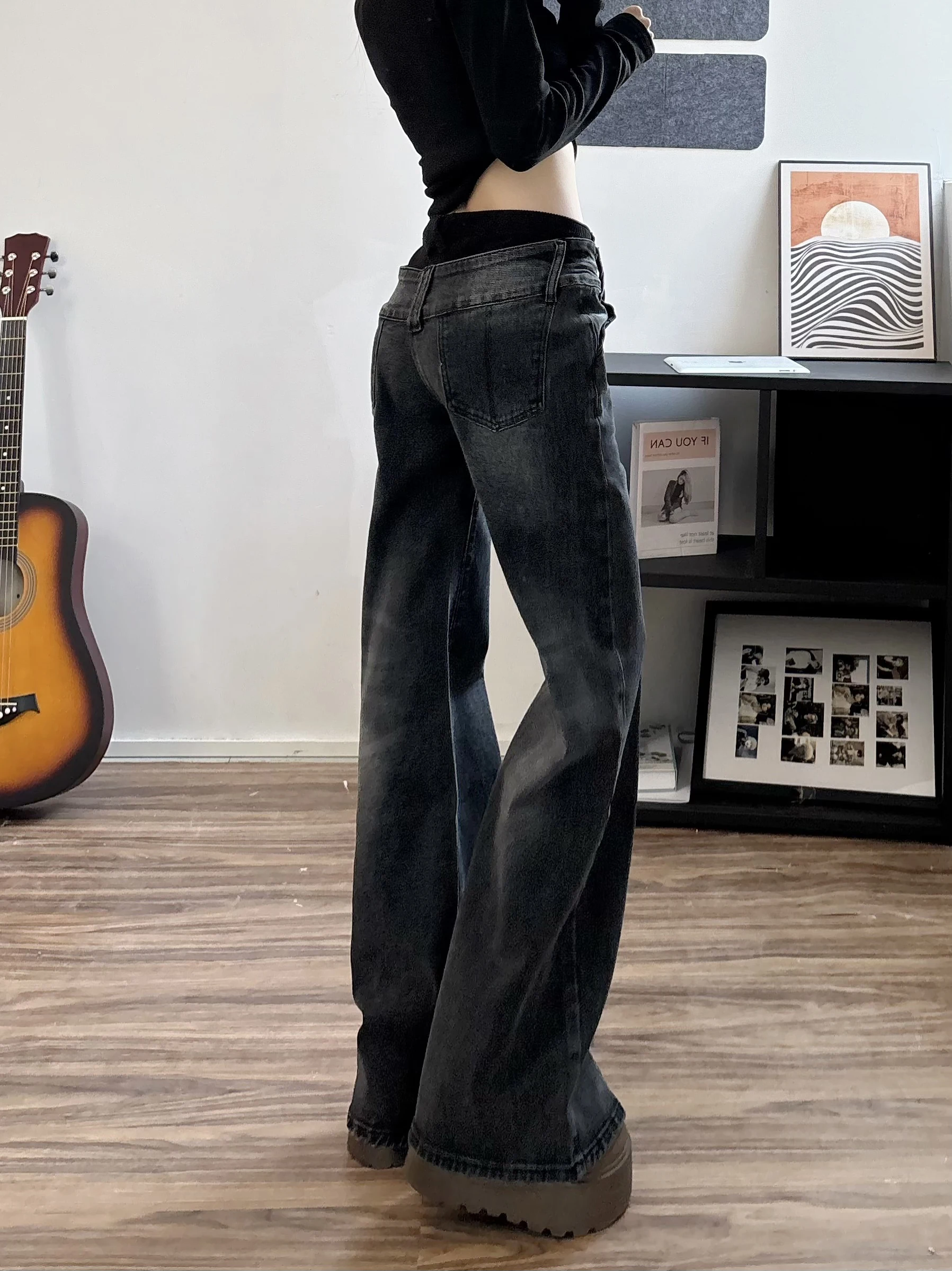 กางเกงยีนส์ทรงสกินนี่ผู้หญิง ดีไซน์โดดเด่น เอวสองชั้น รุ่นใหม่สำหรับฤดูหนาว สไตล์ลำลอง เอวต่ำ ซิปด้านหน้า ผ้าเดนิม