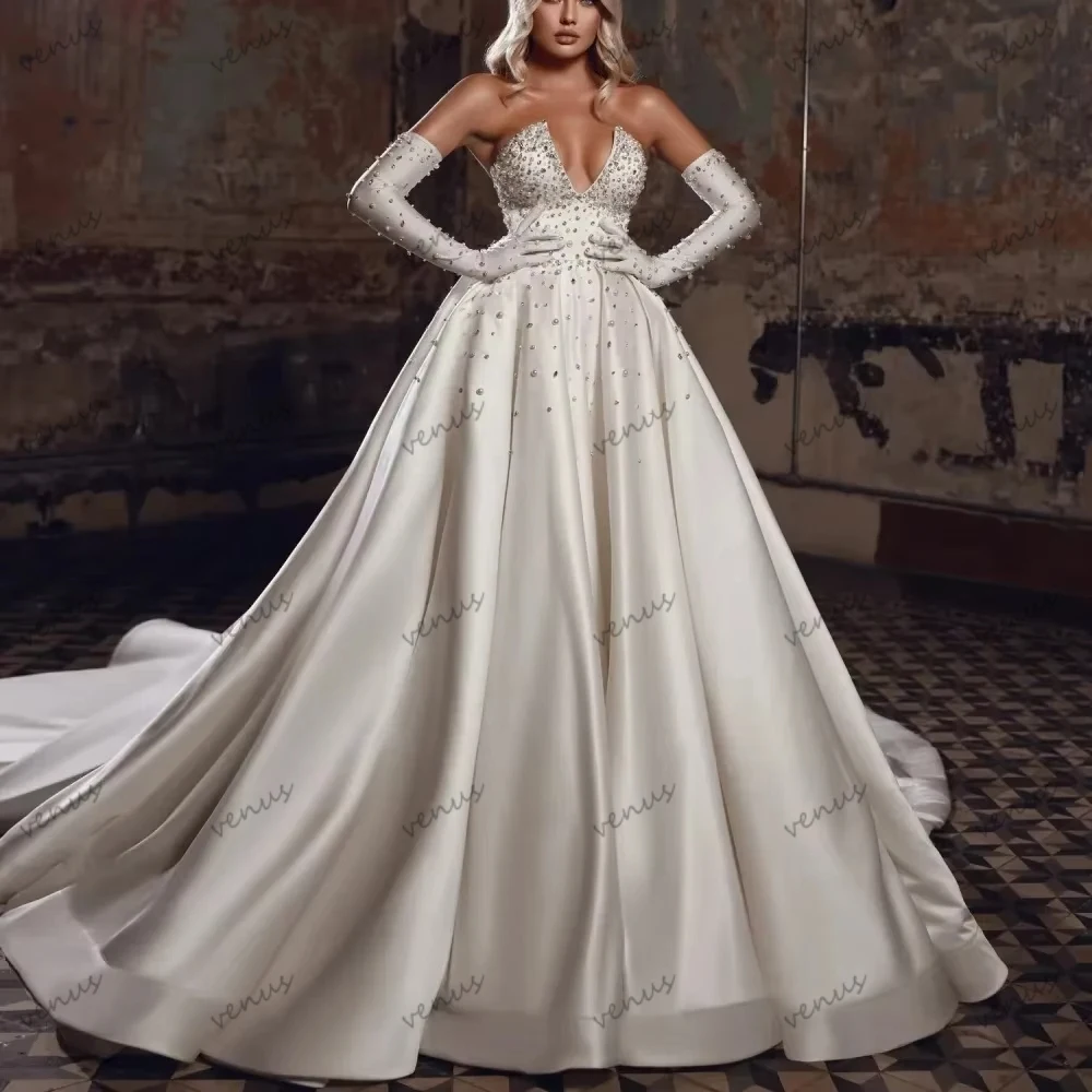 

Graceful Wedding Dresses Charming Bridal Gowns Satin Robes Pearl Decoration свадебное платье Vestidos De Novia Customized 2026