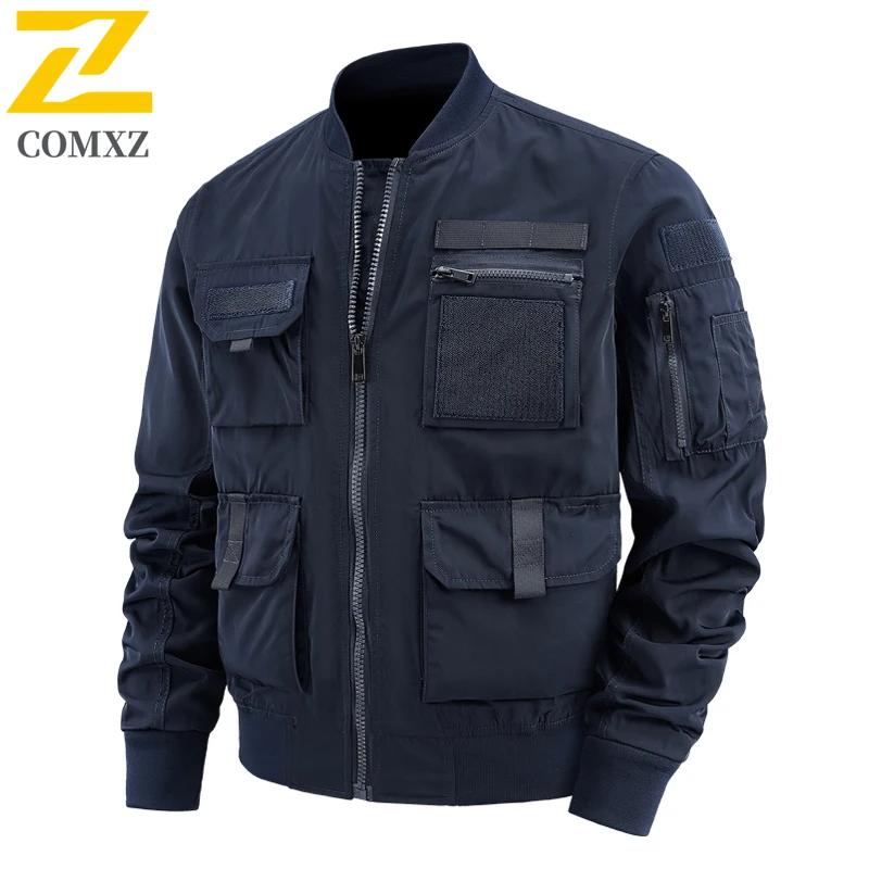 

2025 Men's Jacket Fashionable Classic Loose Windproof Multi Pocket Workwear Baseball Collar Flight Jacket Street Motorcycle Coat