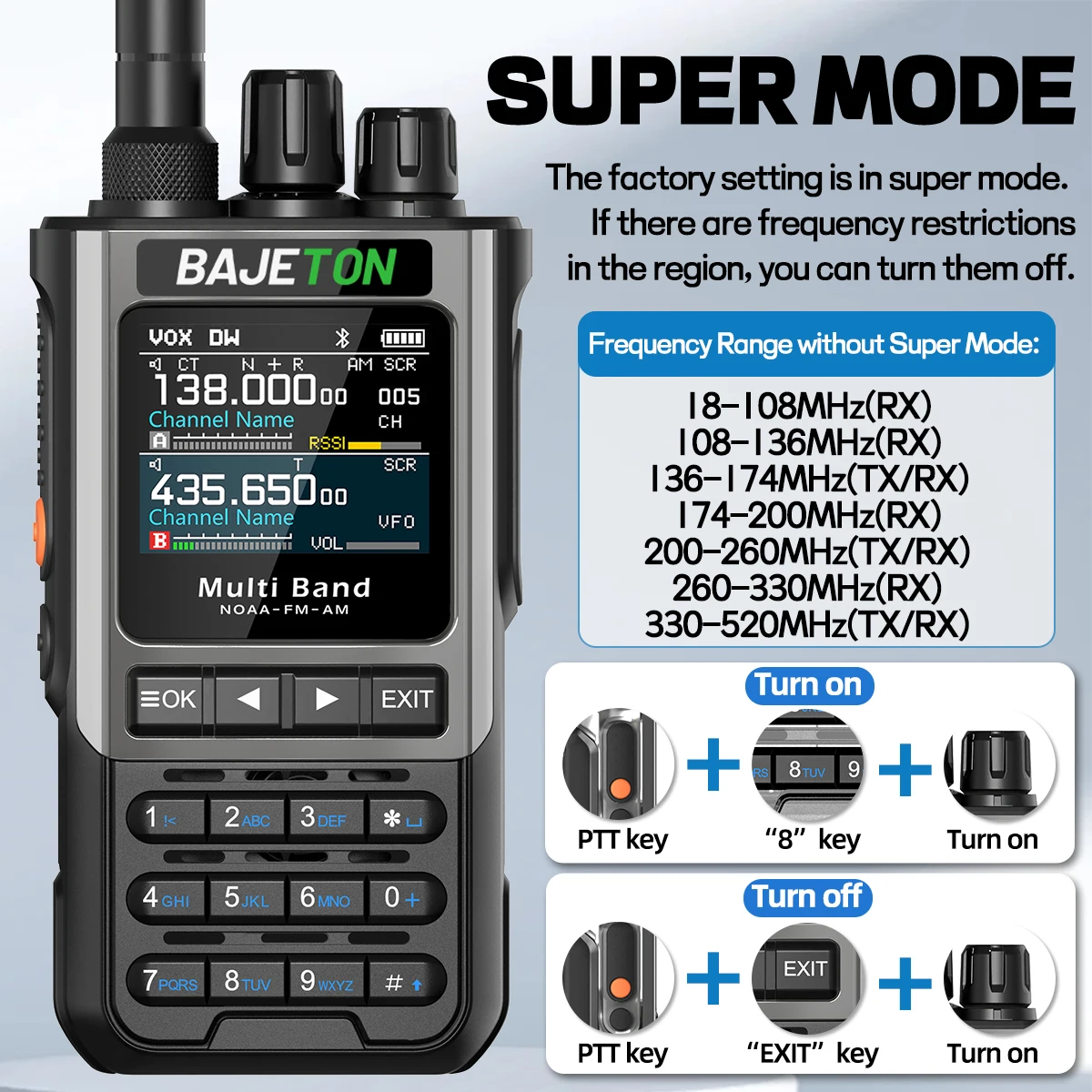 BAJETON BJ8200無線機 長距離ワイヤレス Bluetoothプログラミング Type-c フラッシュライト ノイズリダクション CB SW AM アマチュア無線機
