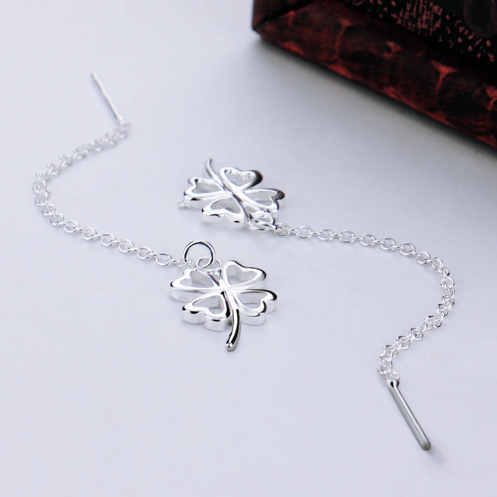 New Fashion 925 Sterling Silver Long Tassel Leaves Drop Earring For Women Statement Dangle Earrings Ear Line Jewelry