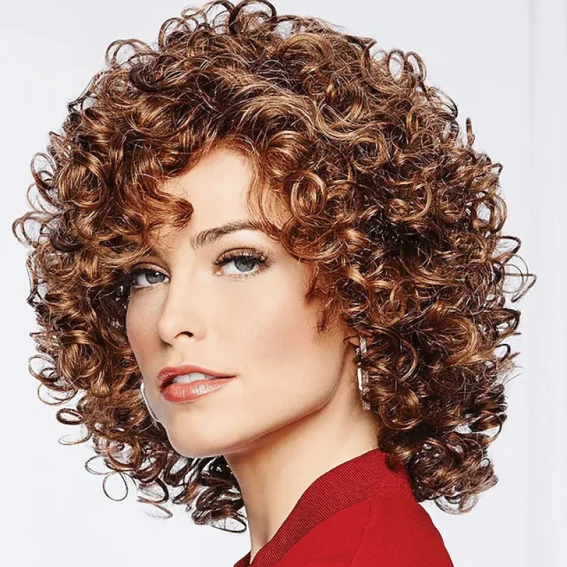 المرأة شعر مستعار مصنع غطاء رأس النمط الأوروبي والأمريكي شعر مستعار الاصطناعية الأفريقية تجعيد الشعر الصغيرة أغطية الرأس قصيرة مجعد عالية درجة الحرارة #2