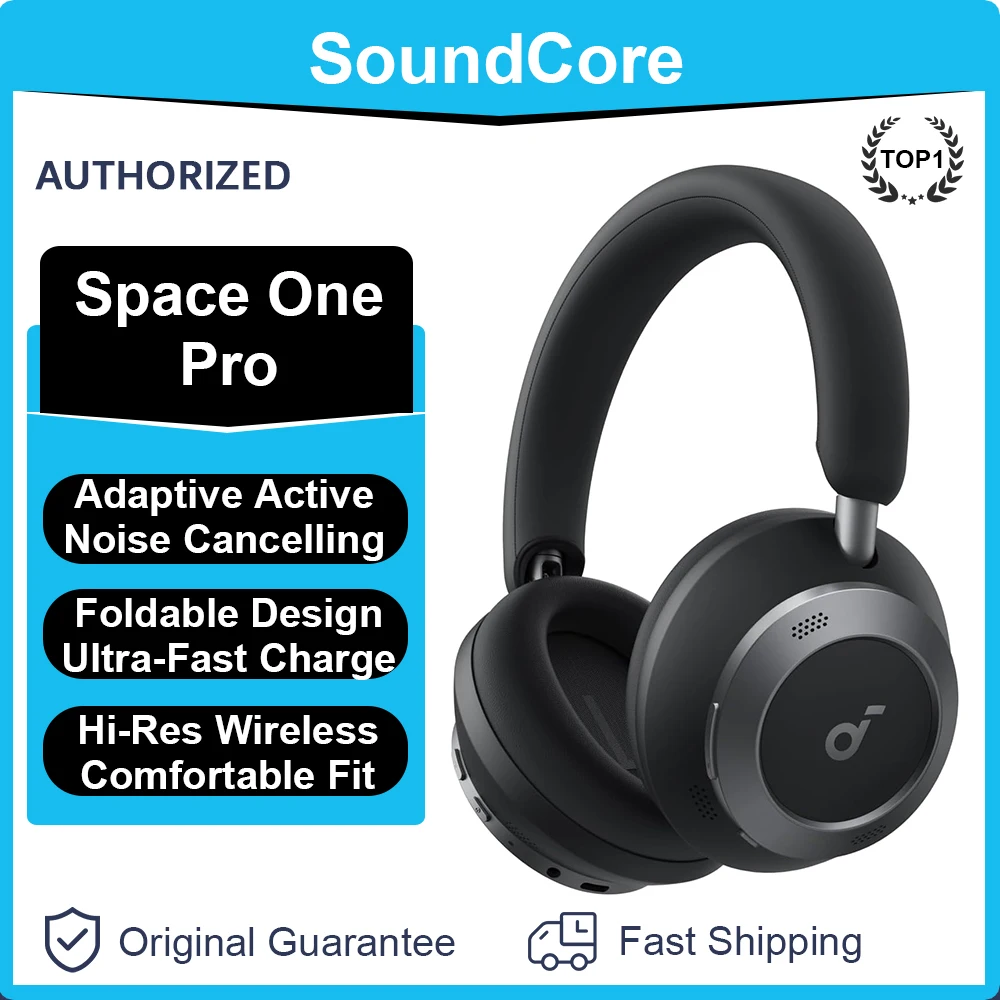 Original Soundcore Space One Pro Adaptive Active Noise Cancelling Headphones Driven by 6 Mics Super Foldable Design Hi-Res A3062