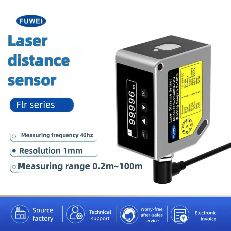 FLR Series Laser Ranging Sensor Adopts High-Definition Digital Display Panel That Supports PLC/PC/NPN+Analog+RS485/RS232OLED