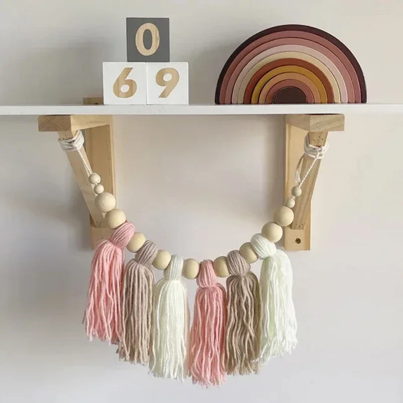 Chic Tassel Garland Various Styles Pom Garland Eco-friendly Decorative Wood Beads Pastel Banner Room Decor Aesthetic Wind Chime