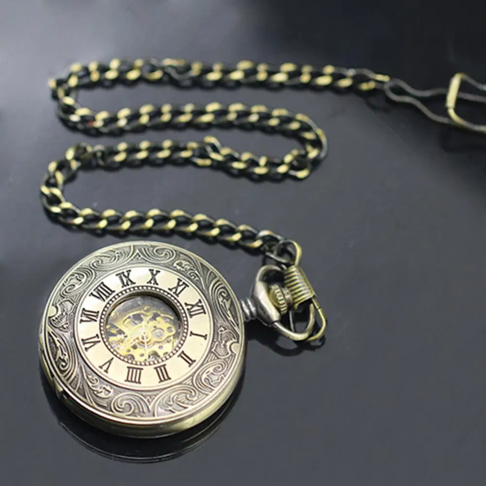 Unisex Hollow Gifts Pocket Watch Vintage Carved Roman Numerals Case Mechanical Gift Watch Clock Jewelry Gift