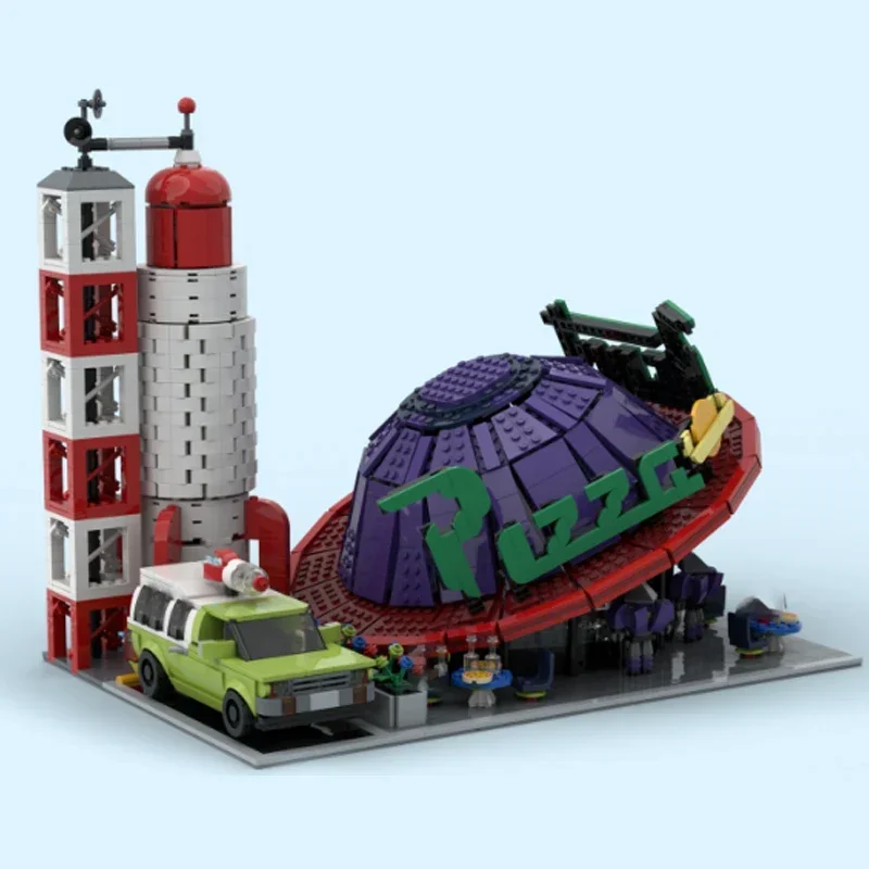 Moc Building Blocks Street View Model Pizza Planet Store 1038 Technical Bricks DIY Assembly Famous Toys For Childr Holiday Gifts