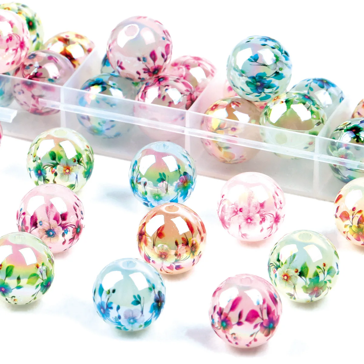 16/32pcs Random Color Confetti Filled Transparent Acrylic Beads 16mm Loose Spacer Beads For Bracelet Jewelry DIY Craft Making