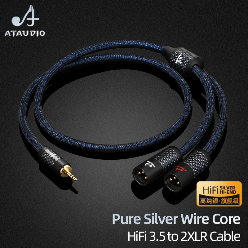 Kabel Audio HiFi 3.5mm do 2XLR do miksera telefonicznego Hi-end czyste srebro rdzeń pozłacany Stereo Jack 3.5mm do 2XLR męski/kabel żeński