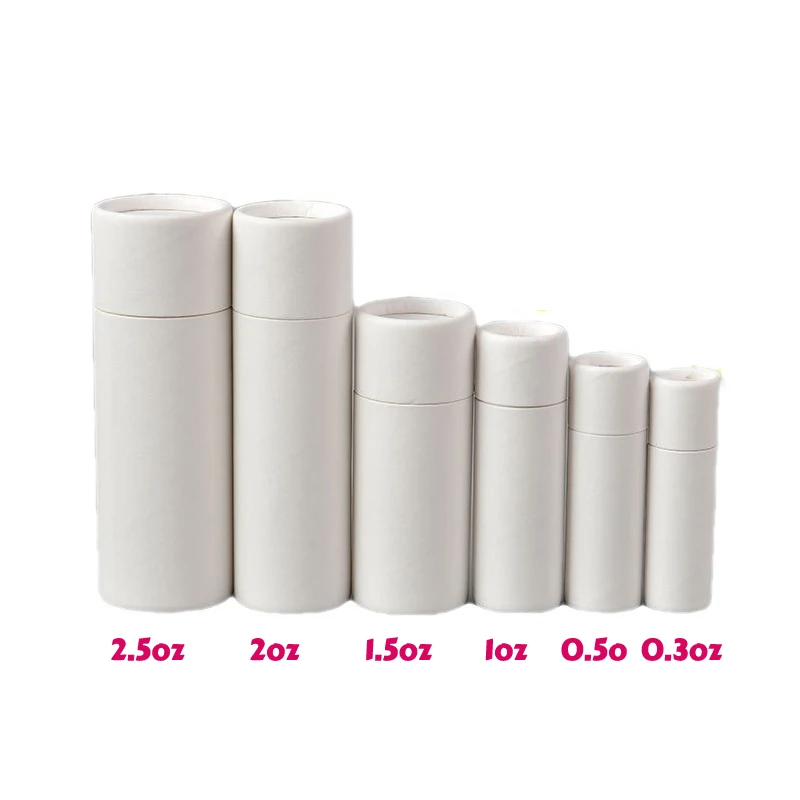 50PCS Eco-friendly White Color Empty Paper Lipstick Tube Lip Balm Oil Proof ,Deodorants Biodegradable Pushing Cylinder Packaging