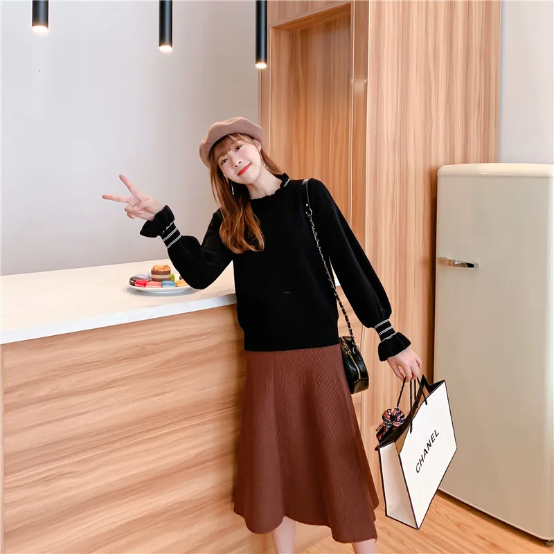 Korean Knitted Sweater Women Soft Loose Ruffle Sleeve Bottomed Shirt