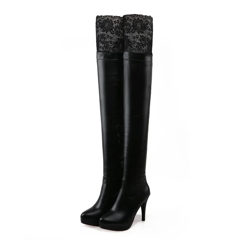 BLXQPYT Botas Mujer Autumn Winter Knee High Boots Women Sexy Lace Designer High Heels Thigh High Boots Platform Shoes 703-5