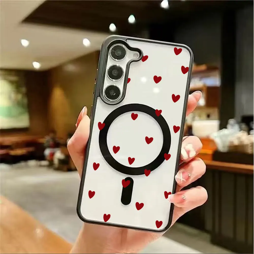 Romantic Heart-Shaped Pattern Magnetic Wireless Charging Phone Case For Samsung Galaxy S26 S25 S24 S23 S22 Ultra Plus FE  Cover
