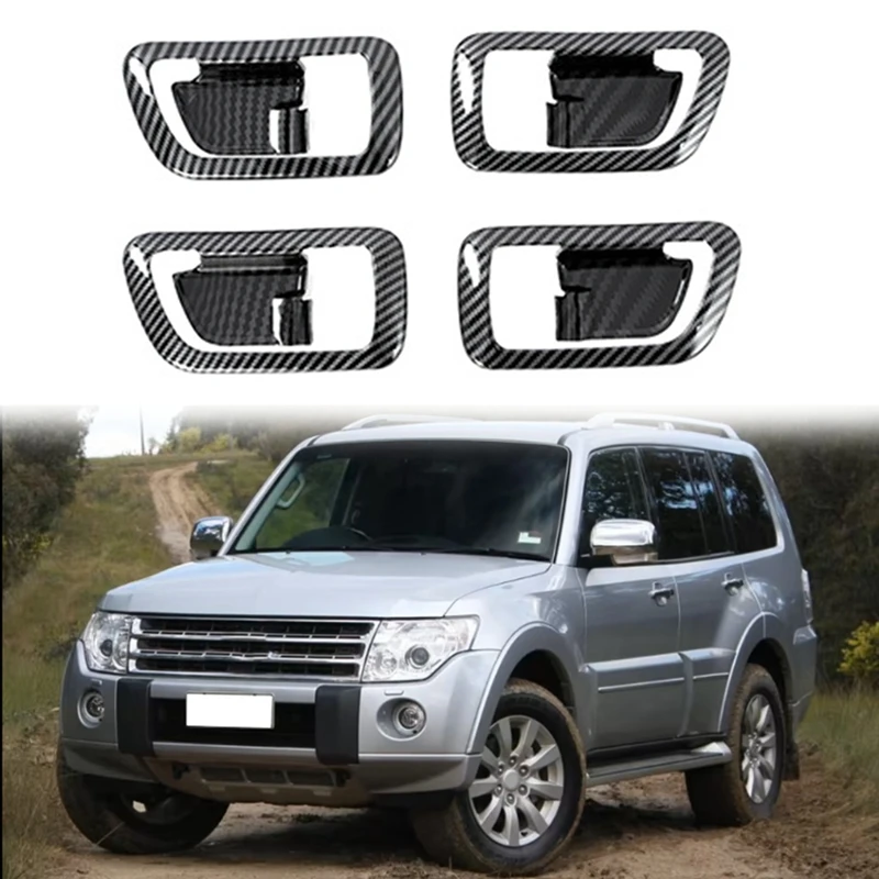 4Pcs Inner Door Handle Bowl Panel Cover Trim Carbon Fiber Accessories For Pajero 2007-2019