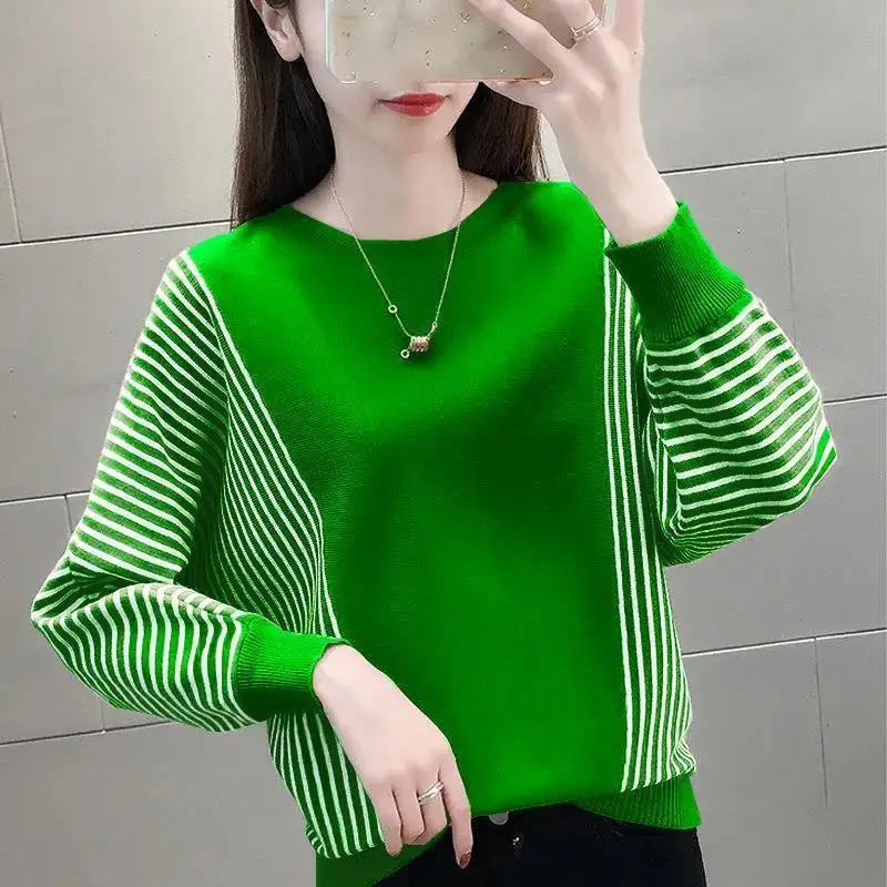 

Fashion Batwing Sleeve Knitted Spliced Striped Sweater Women's Clothing Autumn New Oversized Casual Pullovers Korean Tops