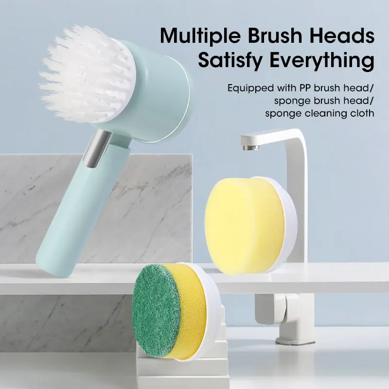 Kitchen Home Handheld Foldable Dishwashing Brush Cleaning Tool USB 5 in 1 Grooved Multifunctional Brush Electric Cleaning Brush