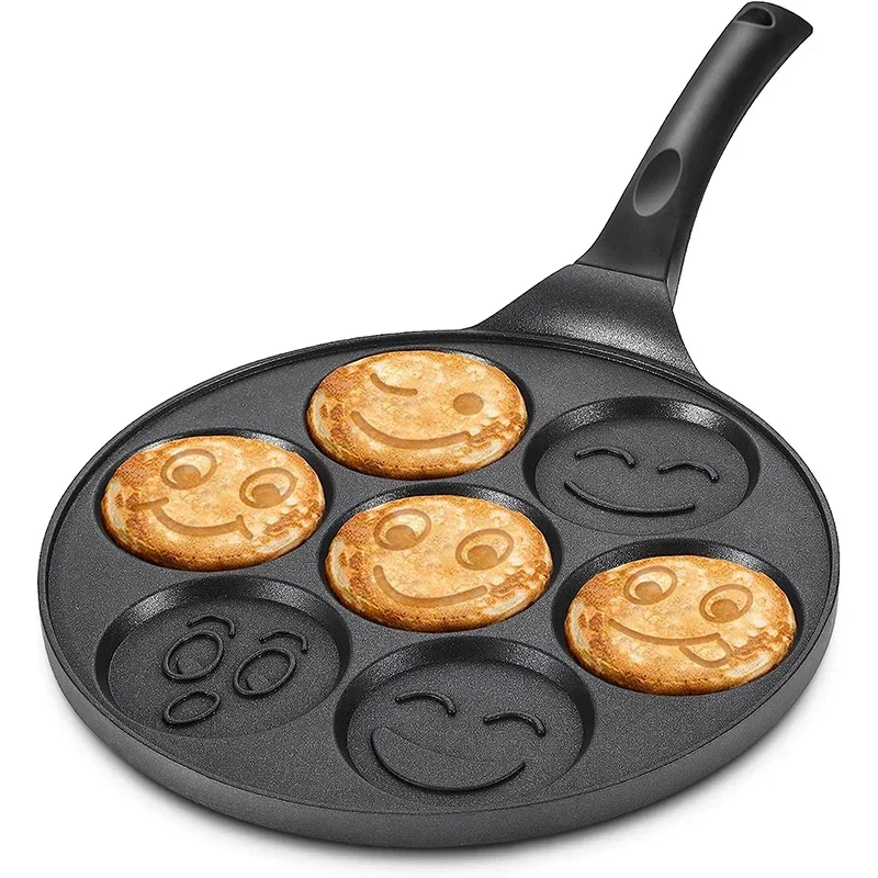 Smiley Face Pancake Pan 100% Non-stick Griddle Pancake Maker with 7 Unique Faces for Breakfast Magic