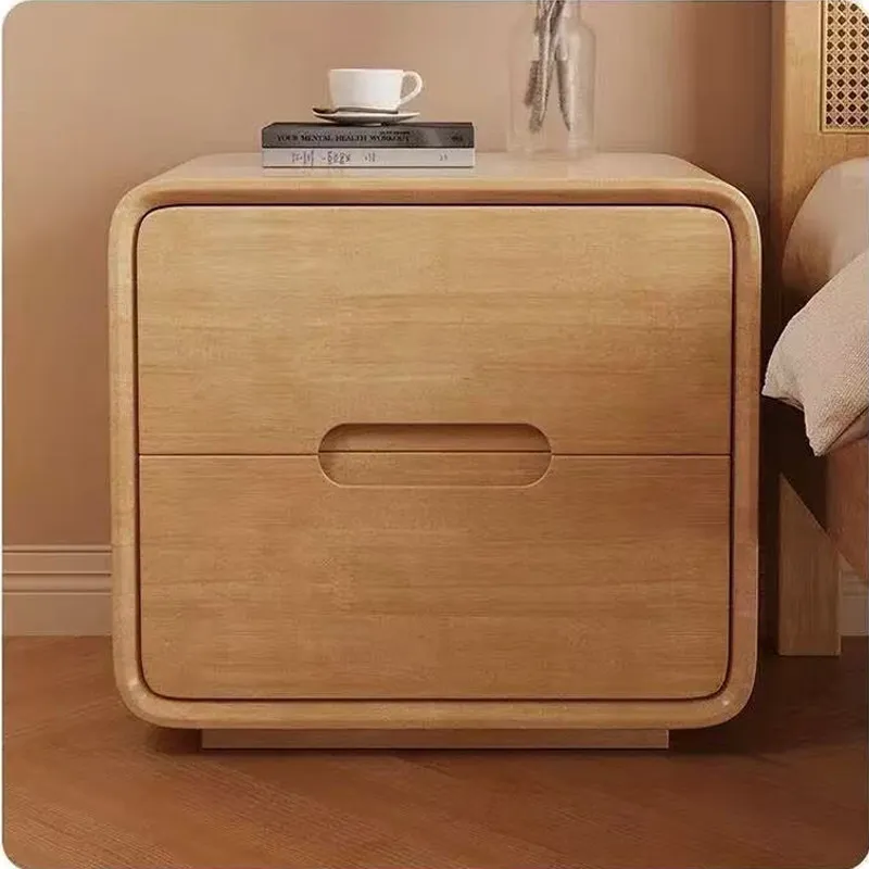 OEM Bedside Solid Wood Frame Household Bedroom Double Drawer Small Vintage Cream Style Modern Minimalist Bedside Storage Cabinet