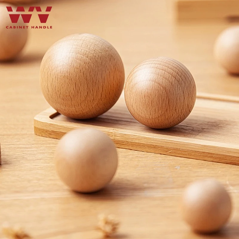 WV Ball Wooden Cabinet Knobs Unfinished Wood Cupboard Furniture Drawer Pulls Handles with Screws for Wardrobe Dresser Closet