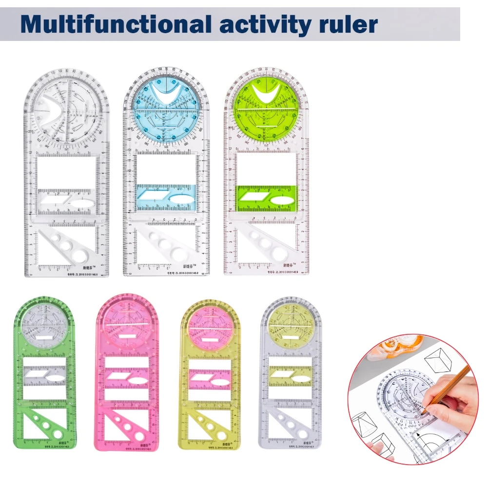 Regla geométrica multifuncional, plantilla giratoria de dibujo geométrico, creador de ángulos y círculos, dibujo geométrico