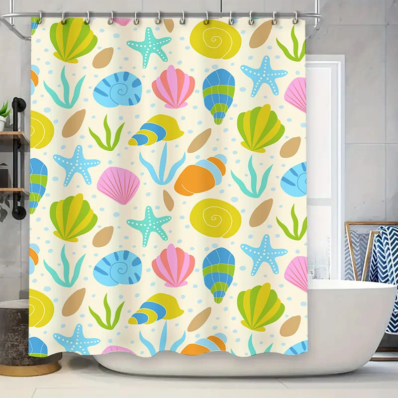 

Красочная занавеска для душа в виде ракушек, декор для ванной комнаты, водонепроницаемая тканевая занавеска для душа, 72x84 дюйма, яркие цвета с голубыми звездами Flo