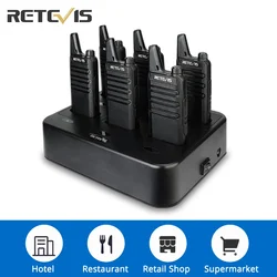 Retevis RT622 Walkie Talkie 6pcs Mini Walkie Talkie PMR FRS Walkie Talkie Set with 6 Way Multi Gang Charger for Hotel Restaurant