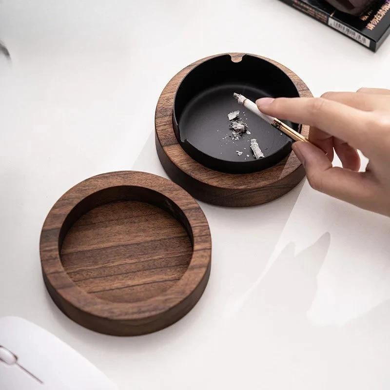 

Portable Walnut Wood Ashtray Japanese Tobacco Smoke Odor Removal Ash Tray Weed Smoking Cha Accessories Ornaments Home Decoration