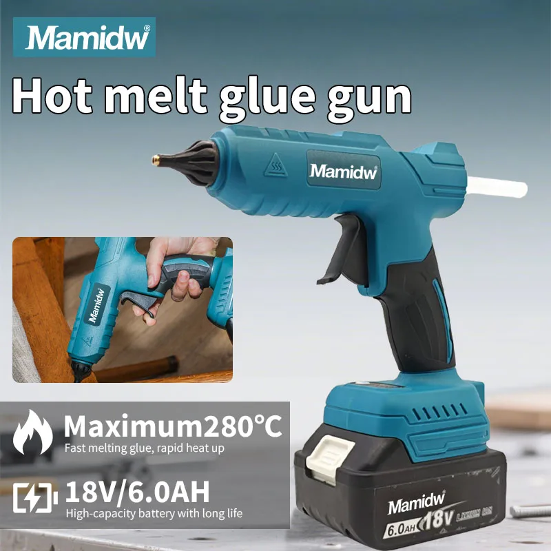 Mamidw Cordless Electric Handheld Glue Gun with 20 Glue Stick DIY Repair Tool Anti-scald Nozzle Hot Melt Welding, For Makita 18V