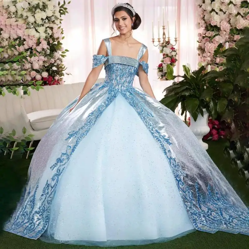 Customized Charming Glitter Quinceanera Dresses for Girl Off the Shoulder Sequined Robe Quinceanera Rouge Corset