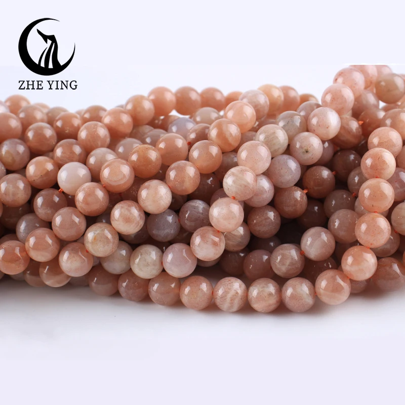 Zhe Ying Genuine Sunstone Gemstone Beads Round Loose Beads Healing Power Stone Beads for Jewelry Making DIY Accessories