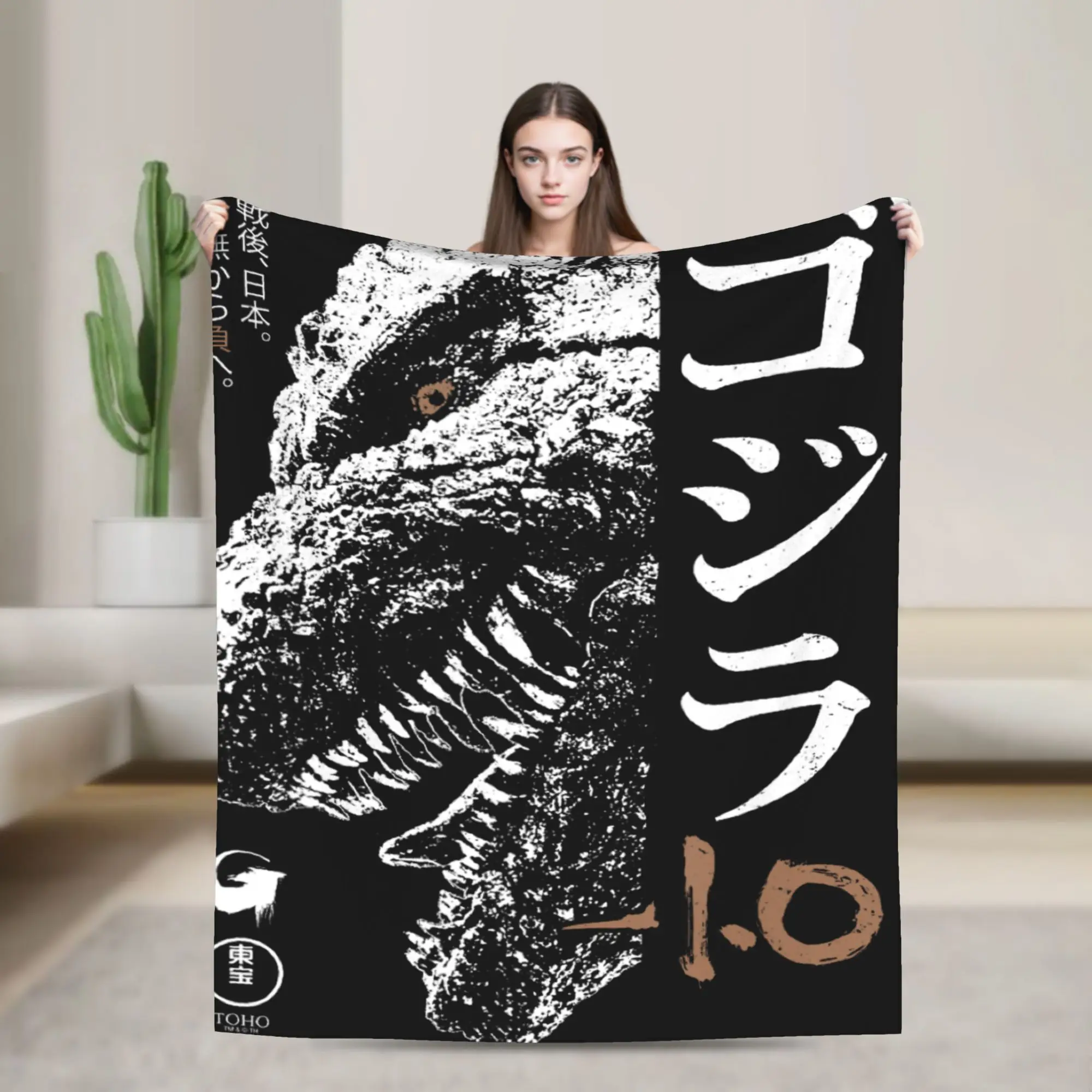 Super Soft Blanket Travel Godzilla Minus One Half Face Movie Throw Blanket  Flannel Bedspread For Couch Bed Sofa Bed Cover