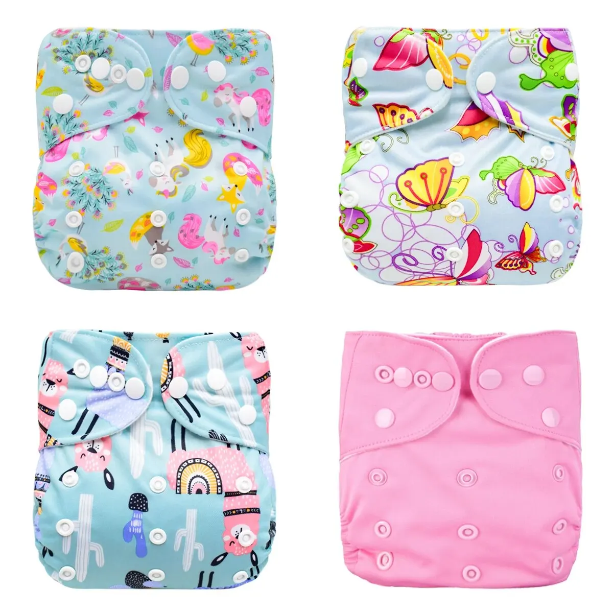 4Pack Washable Reusable Baby Cloth Pocket Diapers Adjustable Cloth Diapers for Boys and Girls 3-15kg