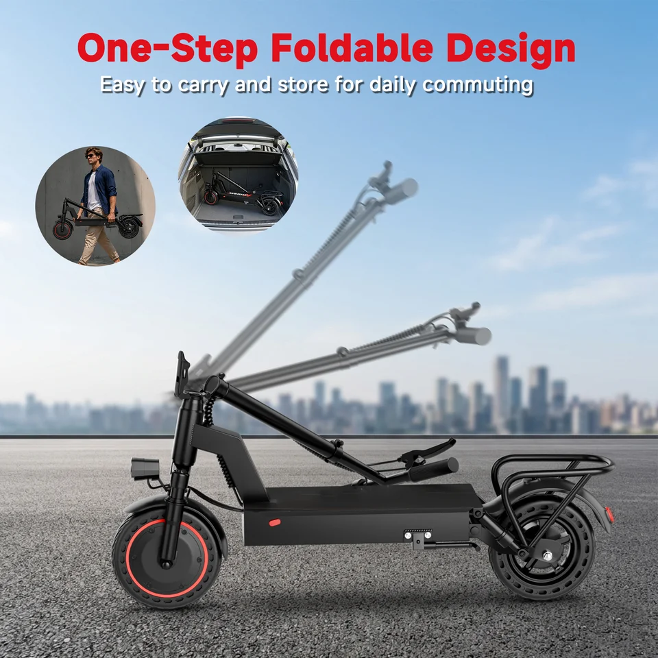 2026 New 500W 10inch Solid Tire Electric Bicycle with Basket 7.8AH Battery 22Miles Max Range 22MPH Max Speed Dua Shock Absorption Foldable Adult Ebike image 7
