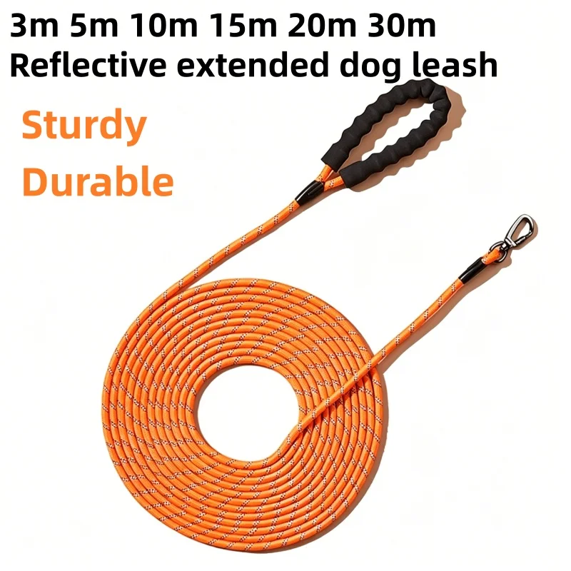 Longue laisse pour chien en nylon réfléchissant, corde d'entraînement avec fermoir pivotant à 360°, poignée rembourrée douce, laisse durable pour animaux de compagnie pour la marche en extérieur, toutes races