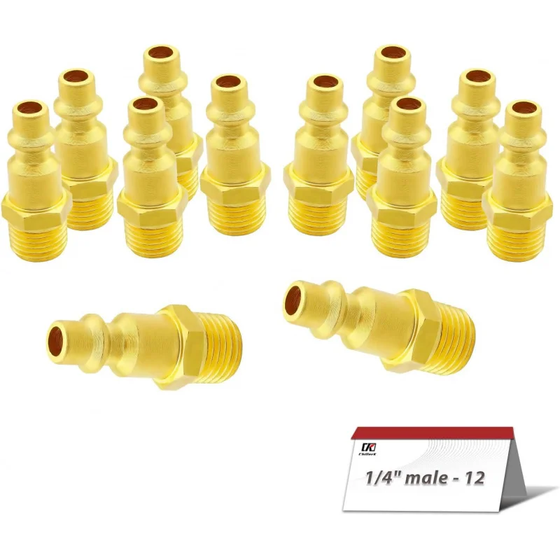 

12 Pieces 1/4 Inch NPT male Quick Connector Fittings, Industrial Brass Quick Connect, Coupler And Plug Kit