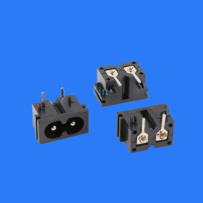 100pcs/ AC power wiring socket 8-shaped plug 90-degree pin board two pins with fixed points 22X12mm small eight