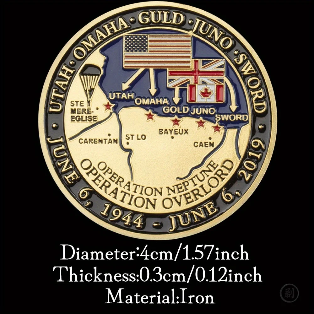 الذكرى السنوية الـ 75 لـ D-Day تذكارية عملة عيون العالم على عملة YouVeteranChallenge المطلية بالذهب عملة تذكارية #2