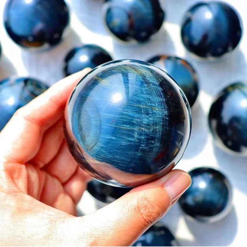 Natural Blue Tiger Eye Rare Sphere for Home Decoration, Healing Reiki Stones, Ball Gemstone Crafts, Mineral, Gift, High Quality