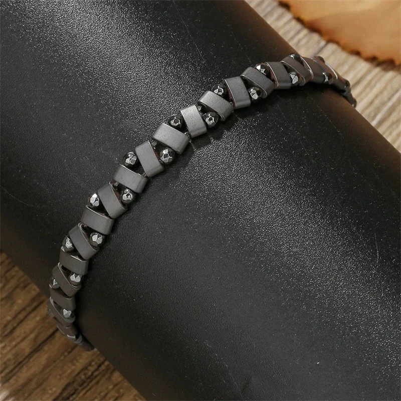 Hematite Black Gallstones Elastic Geometric Bead Bracelet for Men Hematite Bangles Restore Confidence Mental