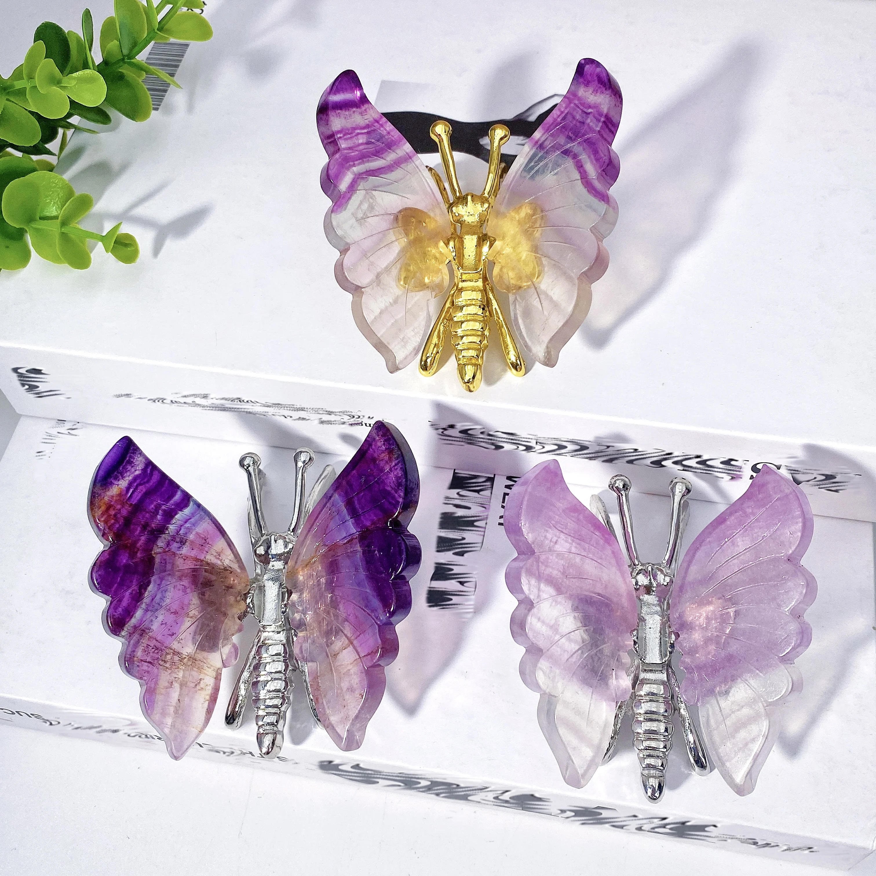 Random 1PC High Quality Fluorite Butterfly Natural Crystal Carving,Glitter,Birthday Gift,Women Gift,Kid Gift,Crystal Ornaments