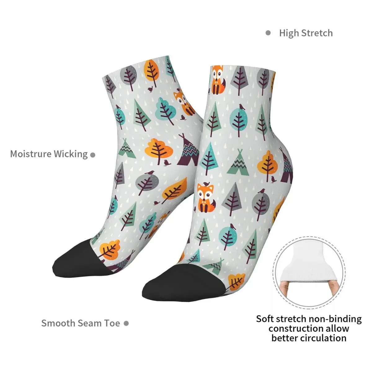 Fox In The Forest On Gray Ankle Socks Male Mens Women Autumn Stockings Harajuku