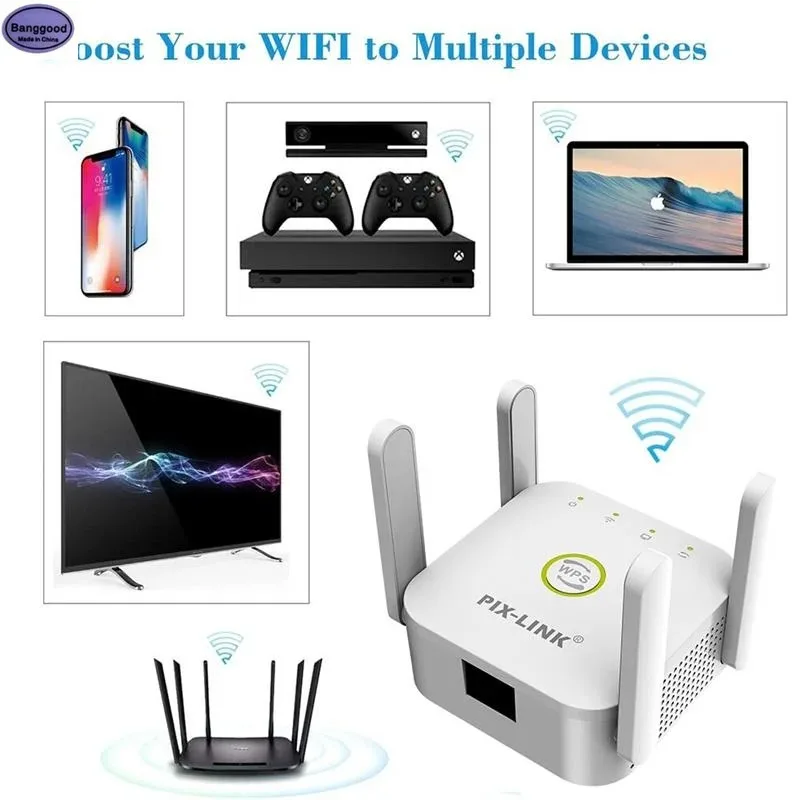 PIX-LINK WR24Q Repeater Wireless Extender 300Mbps Wi-Fi Amplifier 802.11N Remote Signal Enhancer 2.4G Repeater for Home WiFi