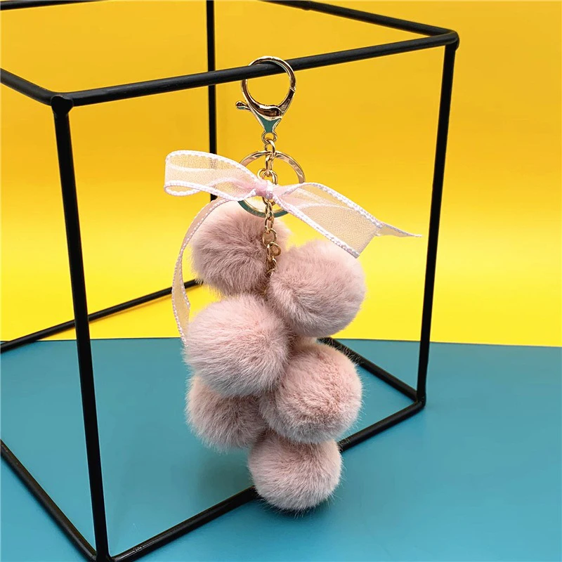 Cute Plush Ball Bunch of Grapes Shape Charm Car Keychain for Women Trendy Key Chain Bag Key Ring Pendant Female Keyring Gift