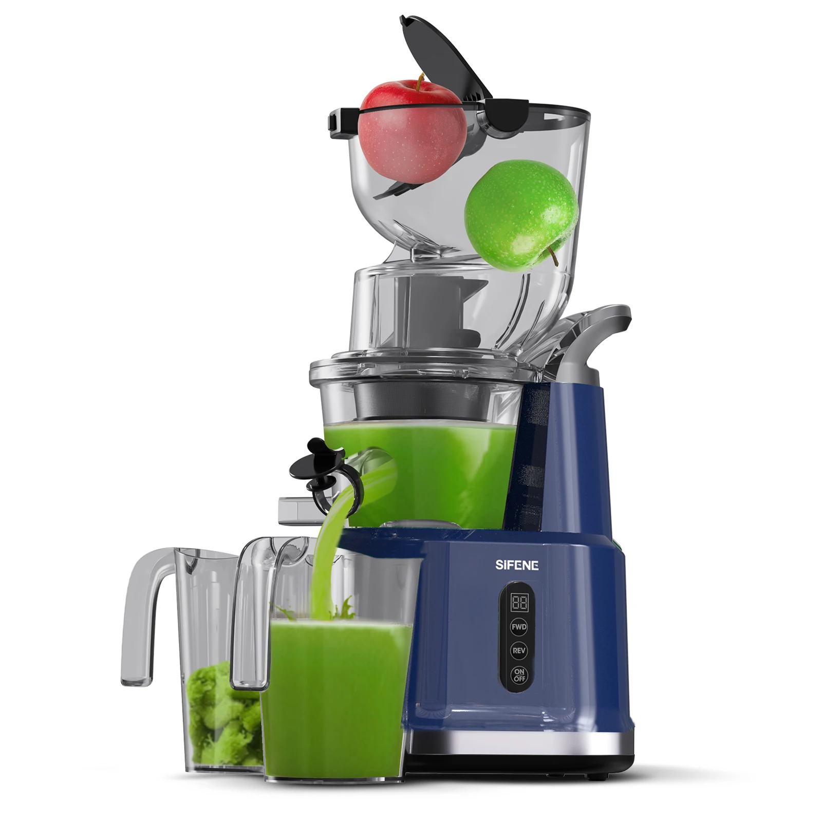 SiFENE Cold Press Juicer Machines, 83mm Big Mouth for Whole Fruit & Vegetable, Easy Clean, High Yield, Non-BPA, Blue