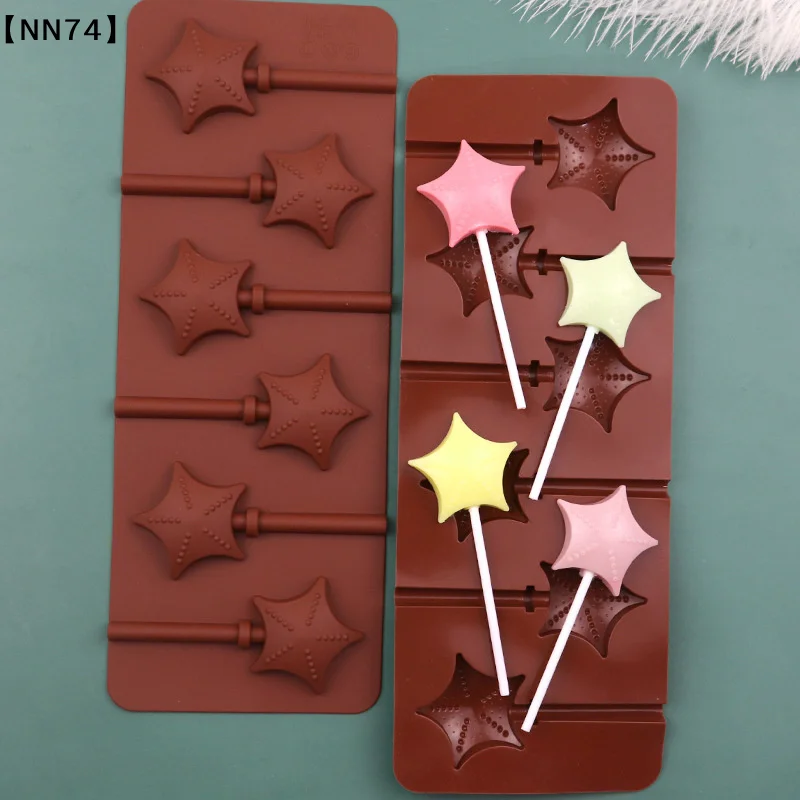 【NN74】6 Star Silicone Lollipop Mold Chocolate Candy Chip Mold Five-pointed Star Chocolate Bar Star Lollipop[J]【W4】