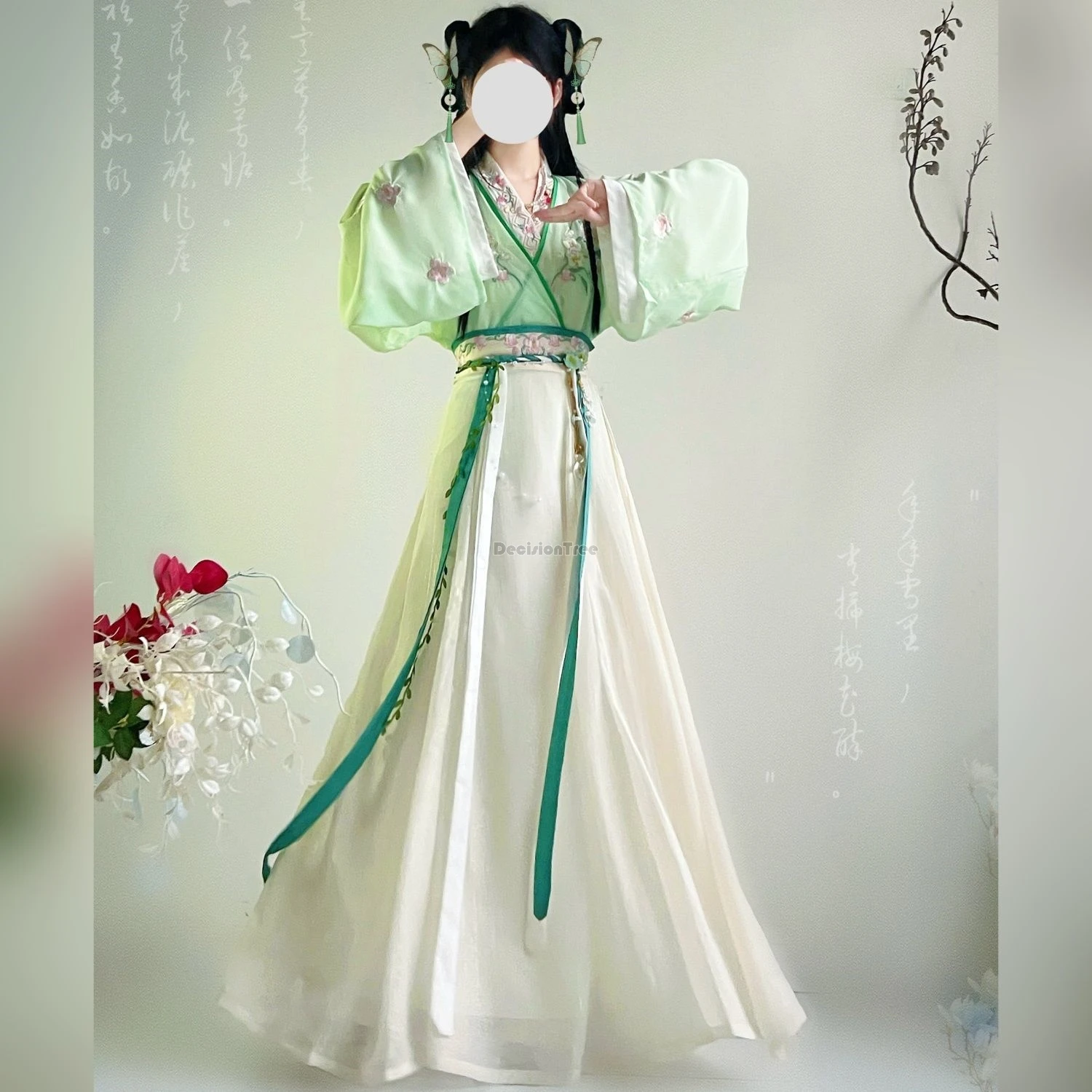 

2024 retro chinese ethnic style embroidery hanfu dress wei jin dynasty waist cinching tassel garment lively natural sweet hanfu